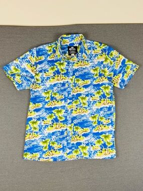 Corona Blue and Green Island Print Short-Sleeve Button-Down Shirt